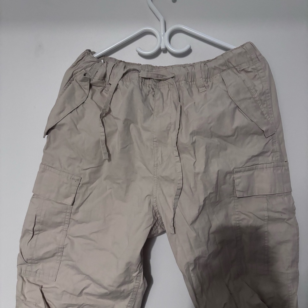 H&M Beige Drawstring Adjustable Ankle Cargo Pants Utility Y2K Streetwear Pants